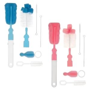 Kit Limpeza Escovas Para Mamadeiras E Canudos Azul Rosa Buba