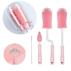 Kit 4 Escovas de Mamadeira de silicone chupeta de bebe canudo escova pequena de 360 graus