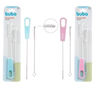 Kit Escovas de Limpeza para Canudo Inox Flexível Limpador de Canudinho Rosa Azul Buba