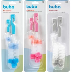 Escova Para Lavar Mamadeira Bico e Garrafa Com Esponja Buba Bebê Limpar Multiuso Azul Rosa Cinza