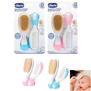 Kit Pente E Escova Para Bebê Cerdas Naturais Chicco -