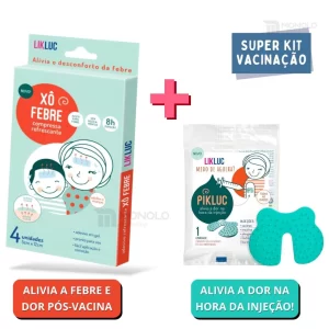Kit Xô Febre + Pikluc Alívio Febre e Dor Vacina Injeção Bebê Compressas Refrescantes Gel Adesivo