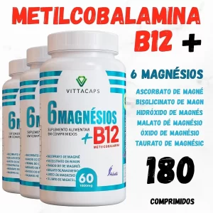 6 MAGNÉSIOS+B12 METILCOBALAMINA AGORA EM 1 SÓ POTE | 60 CÁPSULAS 5OOmg 6X1