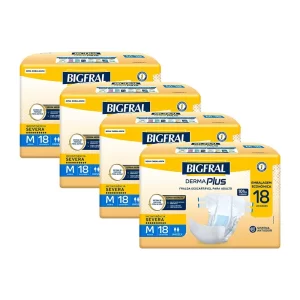 Kit 4 Fraldas Geriátricas Bigfral Derma Plus M com 18un cada