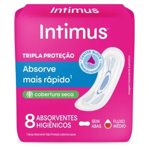 Absorvente Intimus Tripla Proteção Fluxo Médio Cobertura Seca Sem Abas Com 8 Unidades