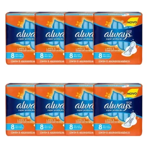 Kit 8 und Absorvente Always Super Proteção Seca c/ Abas 8 und