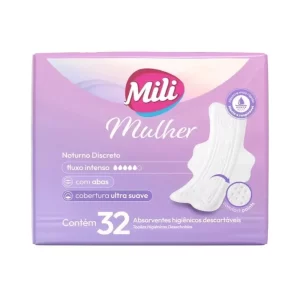 Absorvente Mili Mulher Noturno Discreto Com Abas - Embalagem com 32 Unidades